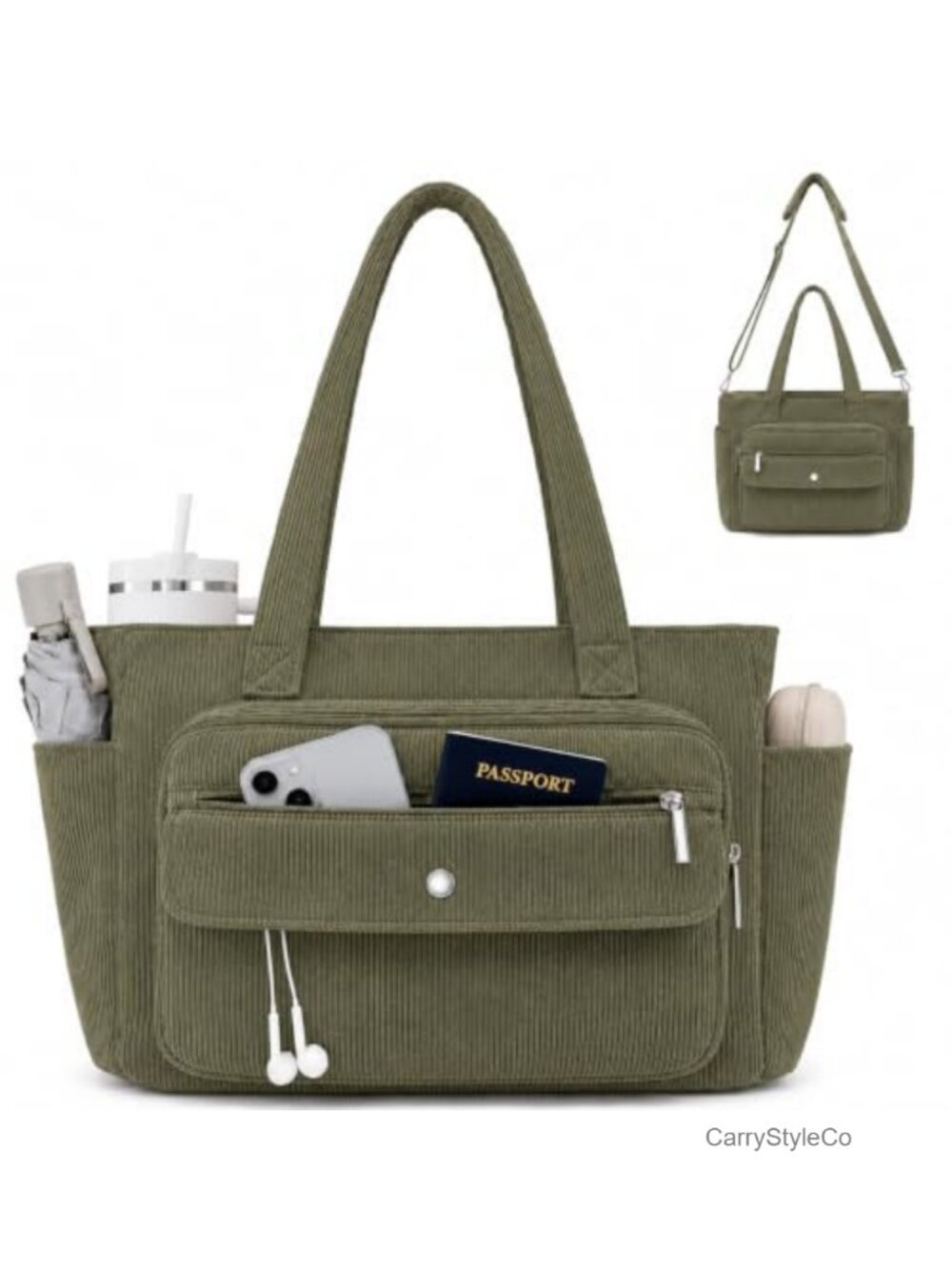 Corduroy Tote Bag 10 Pockets Crossbody Purse for Women Work Travel